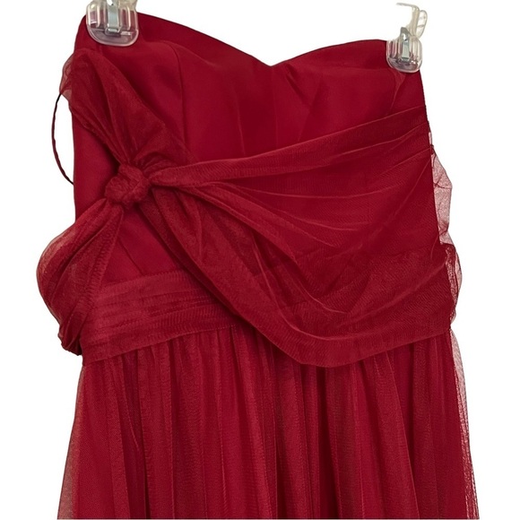 Amsale Red Crimson Maxi Tulle Overlay Formal Dress Crimson 6L Burgundy wedding - Picture 2 of 16